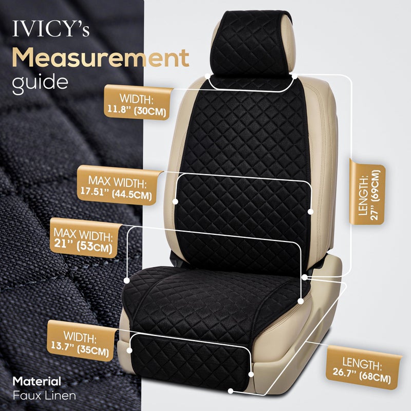 IVICY Linen Car Seat Cover for Cars - Non-Slip Soft & Breathable - Front Car Seat Protector Covers Universal Fits Most Automotive  Vans  SUVs  Trucks - 1 Unit - Black - Image 5